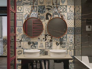 ​Bathroom in a Vintage Bachelor Apartment, Борис Ступак Борис Ступак Endüstriyel Banyo Mozaik