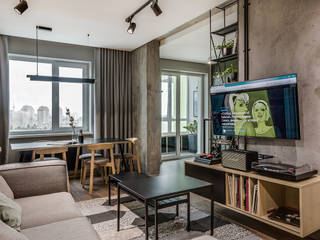 Modern Apartment for a Cinema Fan, Bohostudio Bohostudio Phòng khách phong cách tối giản