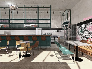 Cafe interior for Sack's Burger, Bohostudio Bohostudio Commercial spaces