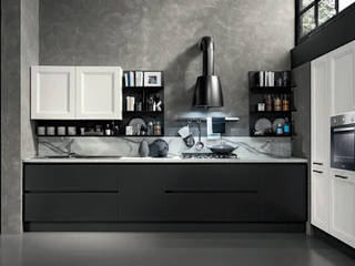 cucina shabby winter balck titanio e bianca, nuovimondi di Flli Unia snc nuovimondi di Flli Unia snc Industrial style kitchen Engineered Wood Transparent