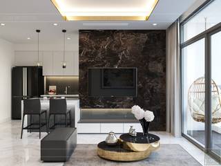 Thiết kế nội thất phong cách hiện đại tiện nghi tại căn hộ Vinhomes Central Park, ICON INTERIOR ICON INTERIOR Salas de estilo moderno