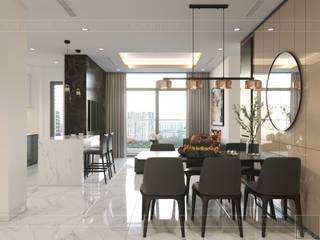 Thiết kế nội thất phong cách hiện đại tiện nghi tại căn hộ Vinhomes Central Park, ICON INTERIOR ICON INTERIOR Modern Dining Room