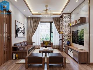 THIẾT KẾ NỘI THẤT CĂN HỘ CAO CẤP 90M2 3 PHÒNG NGỦ CỦA CHỊ TRẦM_CHUNG CƯ MASTERI THẢO ĐIỀN, Công ty Cổ Phần Nội Thất Mạnh Hệ Công ty Cổ Phần Nội Thất Mạnh Hệ Moderne Wohnzimmer Holznachbildung