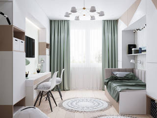 Дизайн - проект двухкомнатной квартиры 60 кв.м. Москва, CUBE INTERIOR CUBE INTERIOR Dormitorios infantiles de estilo escandinavo