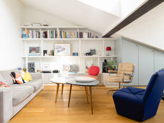 Bibliothèque sur-mesure la Swiss, Atelier Concret Atelier Concret Modern Study Room and Home Office Wood Wood effect