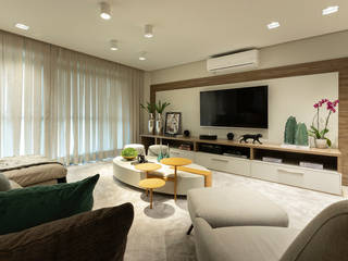 Apartamento 230m2, Nanci Pedro Arquitetura Nanci Pedro Arquitetura Living room Engineered Wood Transparent