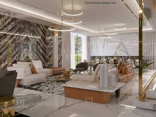 Modern villa interior design in Dubai UAE, Fancy House Design Fancy House Design Modern living room Marble Grey