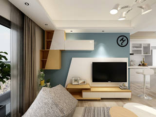 操作實例-使用智能測量系統完成北歐風小宅設計案, 知森數位開發有限公司 知森數位開發有限公司 Scandinavian style living room Plywood Blue