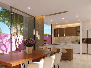 Casa Estudio LMXARQ, Laboratorio Mexicano de Arquitectura Laboratorio Mexicano de Arquitectura غرفة السفرة Pink
