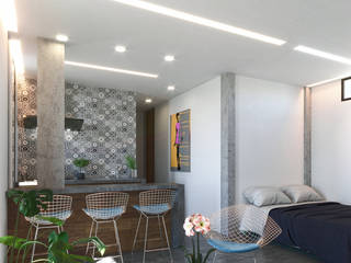 Departamentos Madrid, Laboratorio Mexicano de Arquitectura Laboratorio Mexicano de Arquitectura Salas de estar modernas Branco