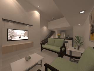 ​| PROYECTO LOFT | - Vista Sala - Escalera Giovanna Solano - DLuxy Muebles Design Salas multimedia de estilo clásico Aglomerado Beige