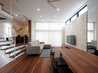 開放的なLDKの家, TERAJIMA ARCHITECTS／テラジマアーキテクツ TERAJIMA ARCHITECTS／テラジマアーキテクツ Modern Living Room Wood effect