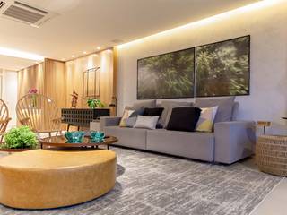 sala de estar, ARQUITETURA - Camila Fleck ARQUITETURA - Camila Fleck Modern Living Room Wood-Plastic Composite Grey