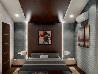 Спальня с высоким потолком, ТруАрт ТруАрт ミニマルスタイルの 寝室 コンクリート