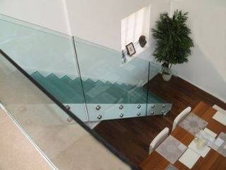 Glass stair case with glass handrail , Ion Glass Ion Glass درج زجاج