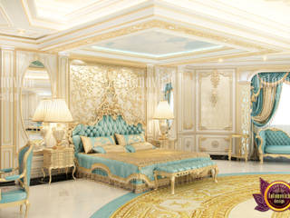 Elegant Gold Bedroom with Turquoise Accent, Luxury Antonovich Design Luxury Antonovich Design