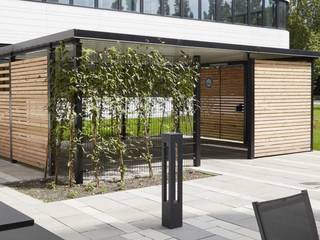 Fahrradeinhausung, Fahrradüberdachung mit Raucherlounge, projekt w – Systeme aus Stahl GmbH projekt w – Systeme aus Stahl GmbH 商业空间 木頭 Wood effect