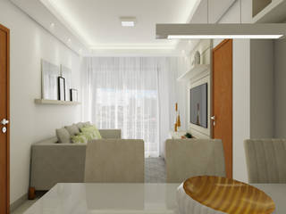APARTAMENTO CF, ConcretoLeve Arquitetura e Interiores ConcretoLeve Arquitetura e Interiores Ruang Keluarga Modern Kaca