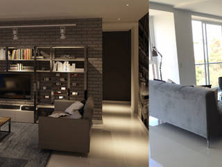 Diseño Interior RENDER VS REALIDAD, Idee diseño & mobiliario Idee diseño & mobiliario غرفة المعيشة ألمنيوم/ زنك