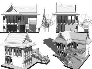 Project : ออกแบบกุฏิ...เรือนไทยประยุกต์, Hip and Classic Design Studio Hip and Classic Design Studio Dom jednorodzinny