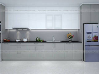 Tủ bếp acrylic kết hợp laminate nhà chú Hải ở CC Ngoại Giao Đoàn, Nội thất Hpro Nội thất Hpro مطبخ