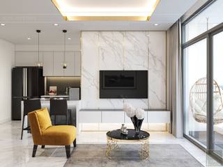 Thiết kế nội thất hiện đại tại căn hộ Landmark 4 - Khu đô thị Vinhomes Central Park, ICON INTERIOR ICON INTERIOR Modern Living Room