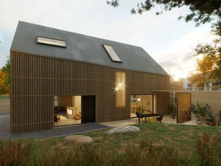 Zwei Seiten unter einem Dach, cy architecture cy architecture Einfamilienhaus Holz
