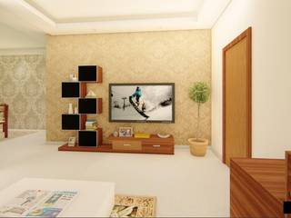3 BHK for an NRI Client at Hyderabad, India, Aikaa Designs Aikaa Designs Minimalistische woonkamers