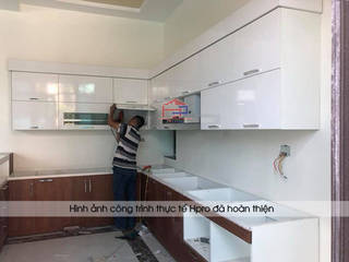 Hoàn thiện tủ bếp laminate kèm bàn đảo nhà anh Mạnh – Dĩnh Kế – Tp.Bắc Giang, Nội thất Hpro Nội thất Hpro مطبخ