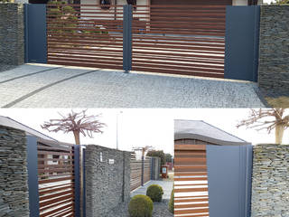 Nowoczesna brama z aluminium (imitacja drzewa) - Volantis, TORA bramy i ogrodzenia TORA bramy i ogrodzenia