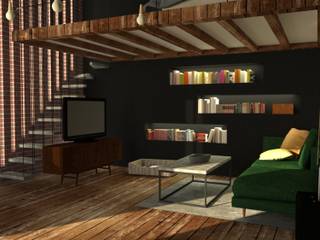 One bedroom flat concept, Hexa Design Milano Hexa Design Milano Salon industriel Briques