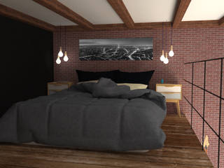 One bedroom flat concept, Hexa Design Milano Hexa Design Milano Kleines Schlafzimmer Ziegel