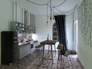 One bedroom flat concept, Hexa Design Milano Hexa Design Milano Scandinavian style kitchen Wood Wood effect