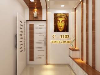 Sudhir Zaware's Residence interior, Square 4 Design & Build Square 4 Design & Build Minimalist corridor, hallway & stairs