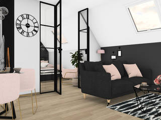 Une maison moderne en rose pastel et noir, SAMANTHA DECORATION SAMANTHA DECORATION Salones modernos