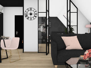 Une maison moderne en rose pastel et noir, SAMANTHA DECORATION SAMANTHA DECORATION Salones modernos