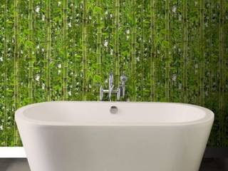 muros verdes con papel tapiz, Alejandra Espinosa Alejandra Espinosa Tropical style bathrooms