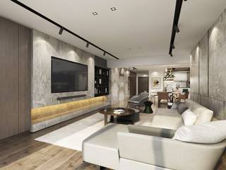 精銳紐約之星Y宅 3D設計圖, 台中室內設計-築采設計 台中室內設計-築采設計 Modern Living Room
