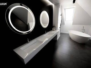 Łazienka na miarę , Luxum Luxum Minimalistyczna łazienka Kompozyt drewna i tworzywa sztucznego
