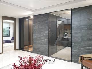 위드지스 3연동현관중문, 제주 영평동 효성해링턴코트, 슬림중문, 댐핑시스템, WITHJIS(위드지스) WITHJIS(위드지스) Modern living room Aluminium/Zinc Grey