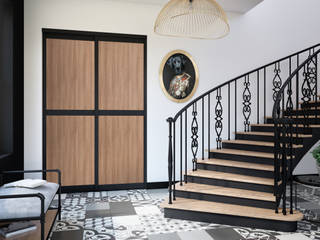 Ambiance Noir et Bois, Kazed Kazed Eclectic style corridor, hallway & stairs Chipboard