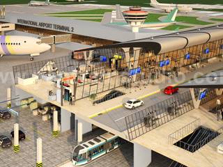 Airport exterior rendering design By architectural visualisation studio, Boston Australia, Yantram Animation Studio Corporation Yantram Animation Studio Corporation Walls Bricks