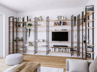 Shell: Una libreria a parete modulare con il design minimal e funzionale, Damiano Latini srl Damiano Latini srl Modern living room Iron/Steel