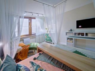 Спальня 25 м², Студия дизайна интерьеров Екатерины Дозмолиной Студия дизайна интерьеров Екатерины Дозмолиной ห้องนอน