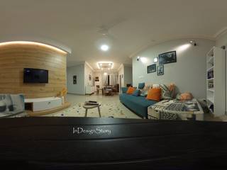 3BHK Apartment in Prestige Ferns Residency , InDesign Story InDesign Story 北欧デザインの リビング 合板（ベニヤ板）