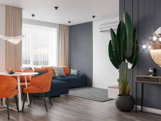 Кухня - гостиная в Тюмени 23,2 кв.м., CUBE INTERIOR CUBE INTERIOR Minimalist living room