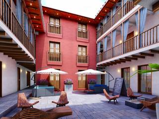 Restauración y Obra Nueva Hotel Boutique, FRANCO CACERES / Arquitectos & Asociados FRANCO CACERES / Arquitectos & Asociados Colonial style corridor, hallway& stairs