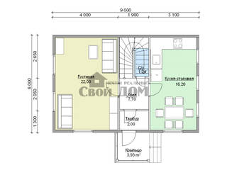 Дом из бруса 6*9 с ломаной крышей, Свой Дом Свой Дом