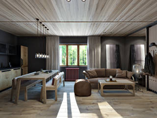 Загородный домик с баней, Suiten7 Suiten7 Scandinavian style living room Wood Grey