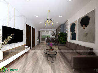 Thiết kế nội thất chung cư Legend Tower – Ms Hiền, Công ty CP tư vấn thiết kế và xây dựng V-Home Công ty CP tư vấn thiết kế và xây dựng V-Home Salas de estar modernas